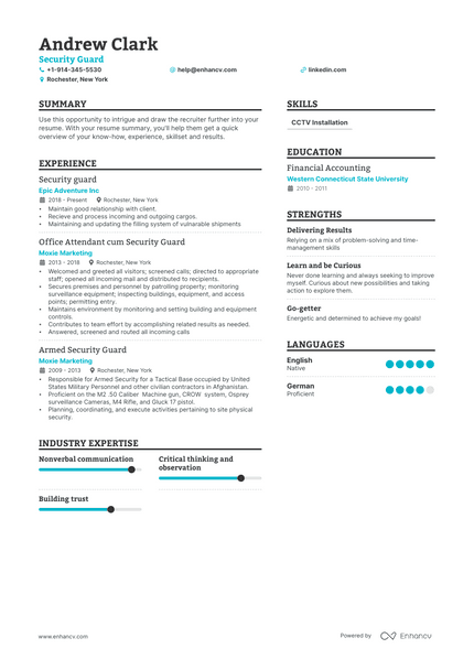 Security Guard resume example