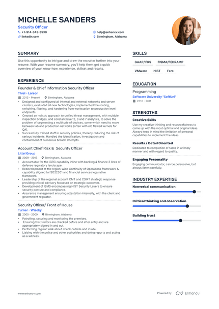 Security Officer resume example