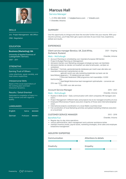 Service Manager resume example