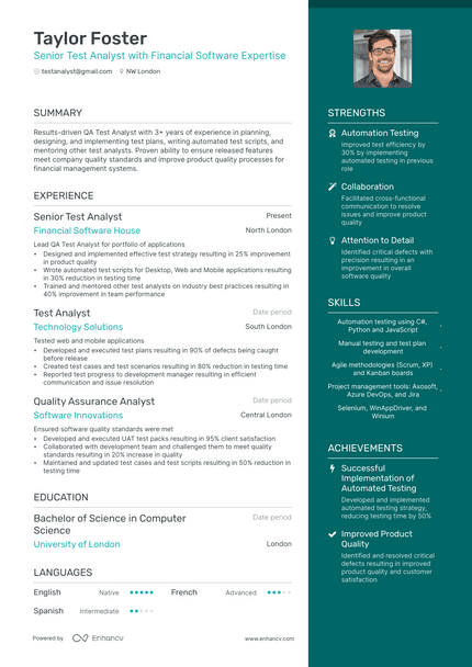 Software Test Analyst resume example