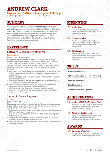 Software Development Manager resume example