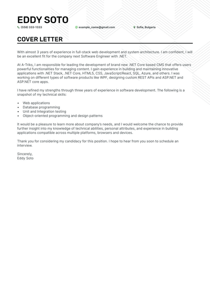Software Engineer cover letter