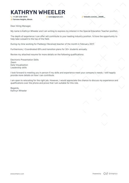 Special Education Teacher cover letter