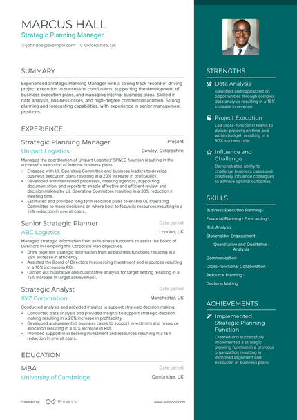 Strategic Planning Manager resume example