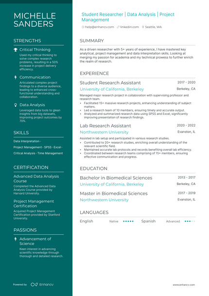 5 Student Researcher Resume Examples & Guide for 2023