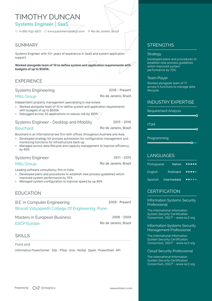 Systems Engineer resume example