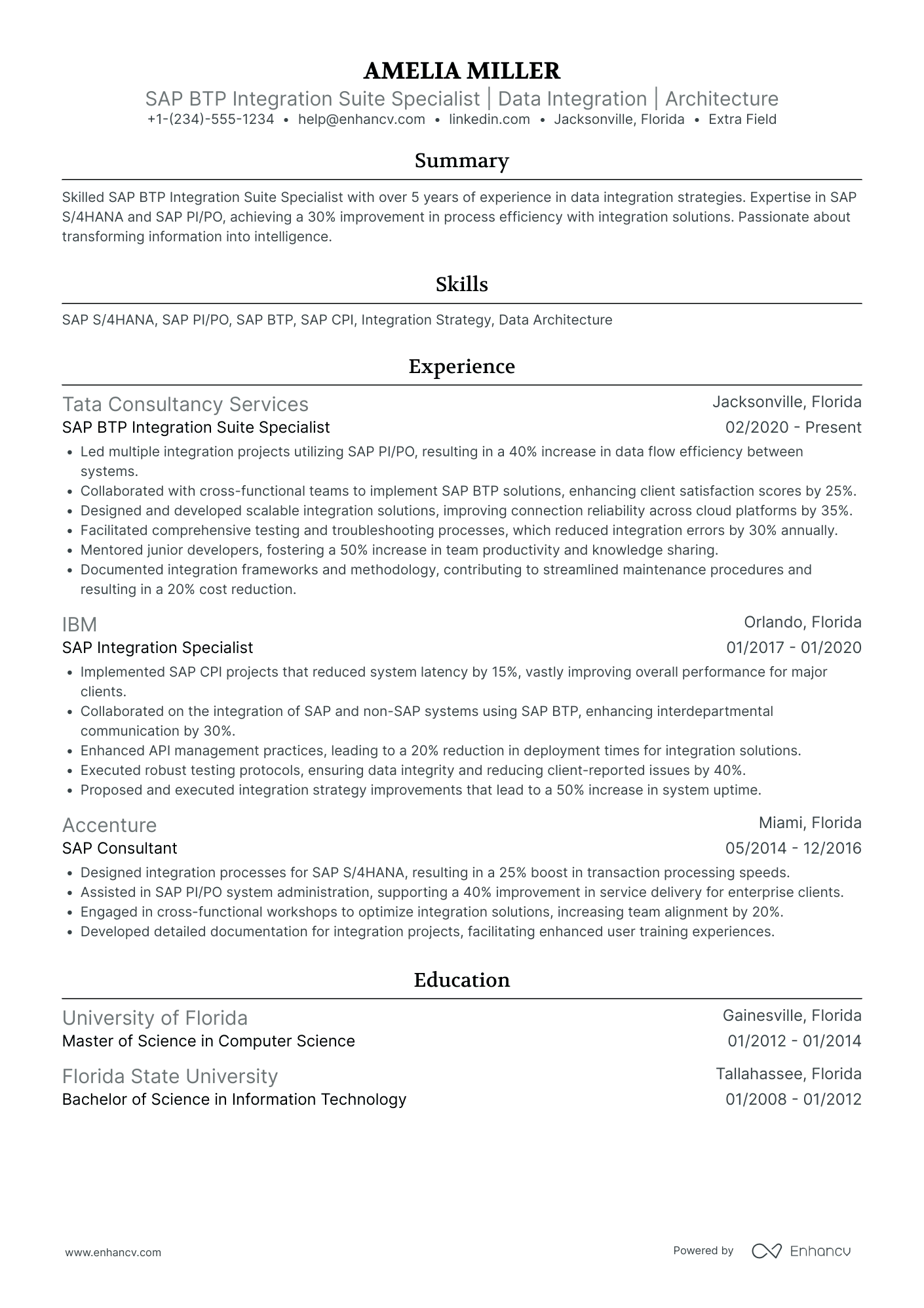 SAP Business Intelligence Specialist Resume Example