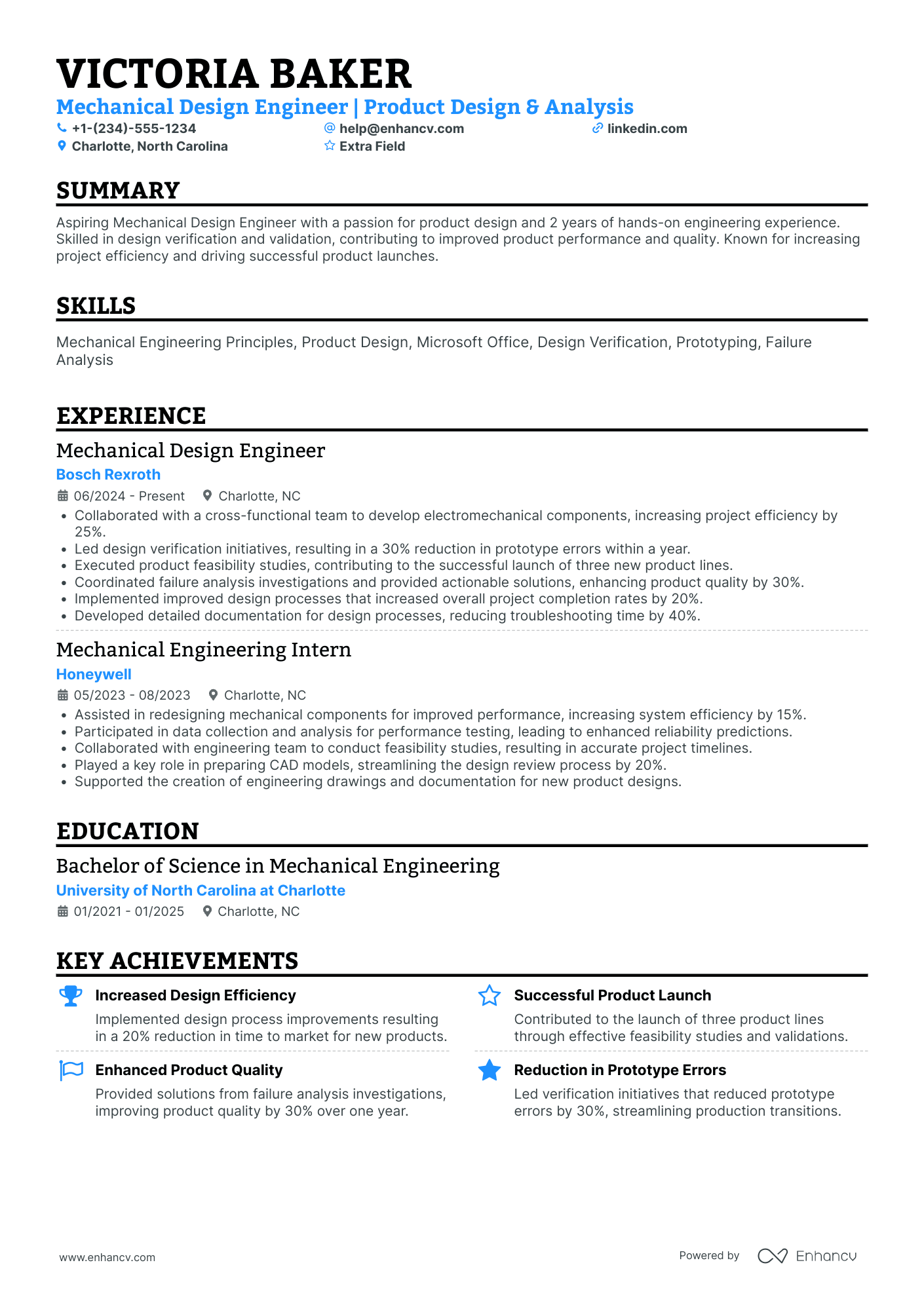 Junior Mechanical Design Engineer Resume Example