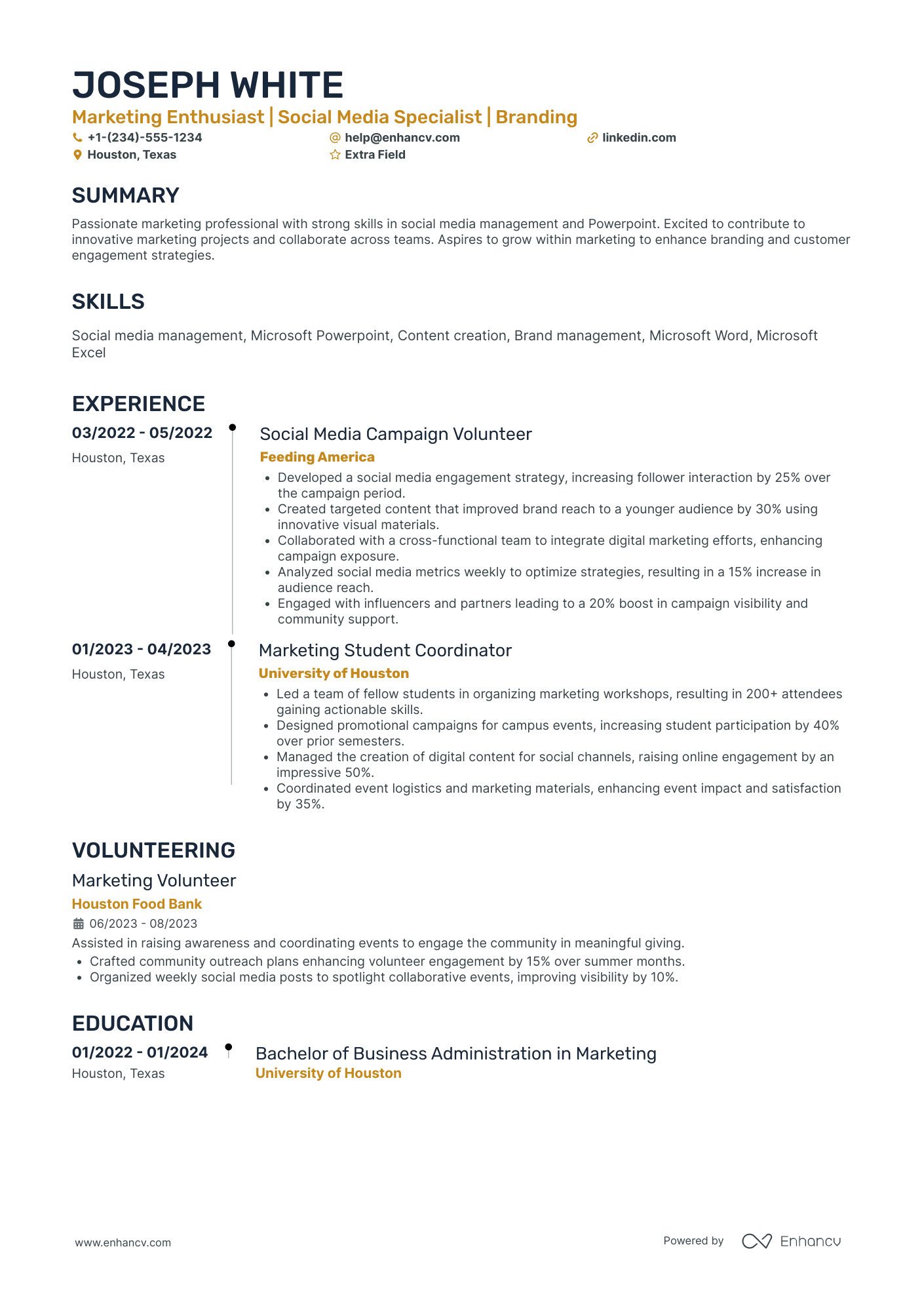 Content Marketing Intern Resume Example