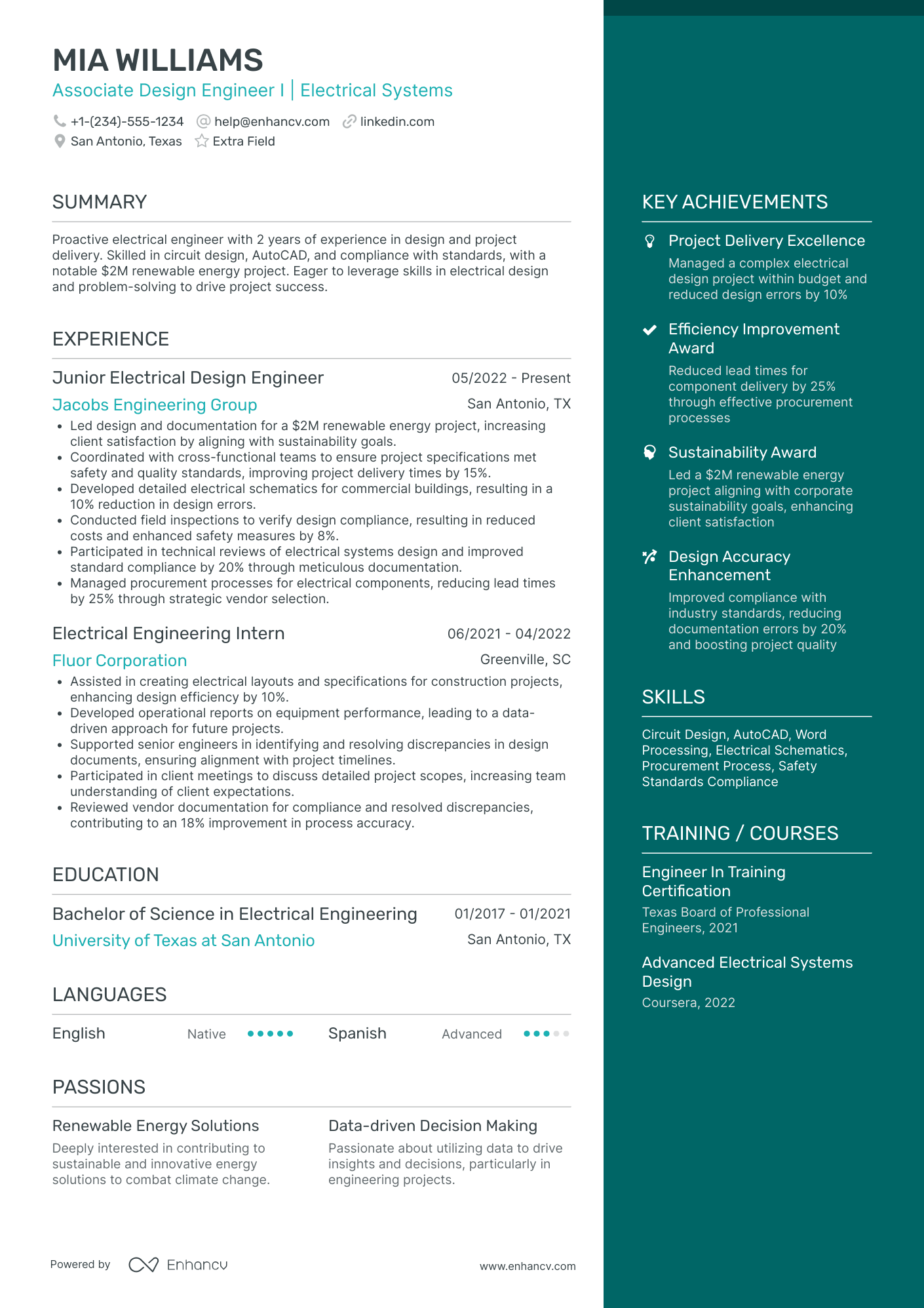 Junior Electrical Engineering Associate Resume Example