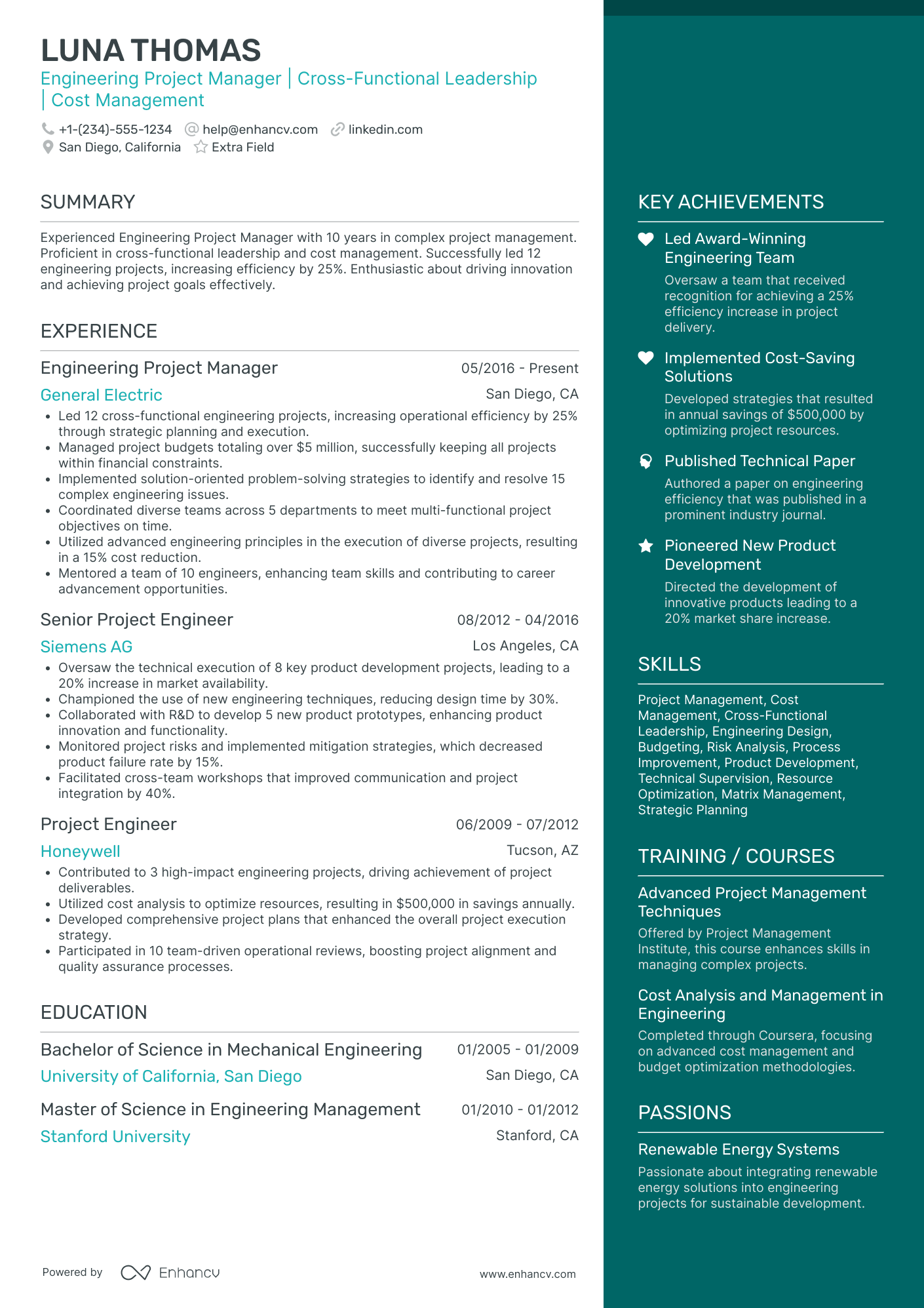 Freelance Engineering Project Manager Resume Example