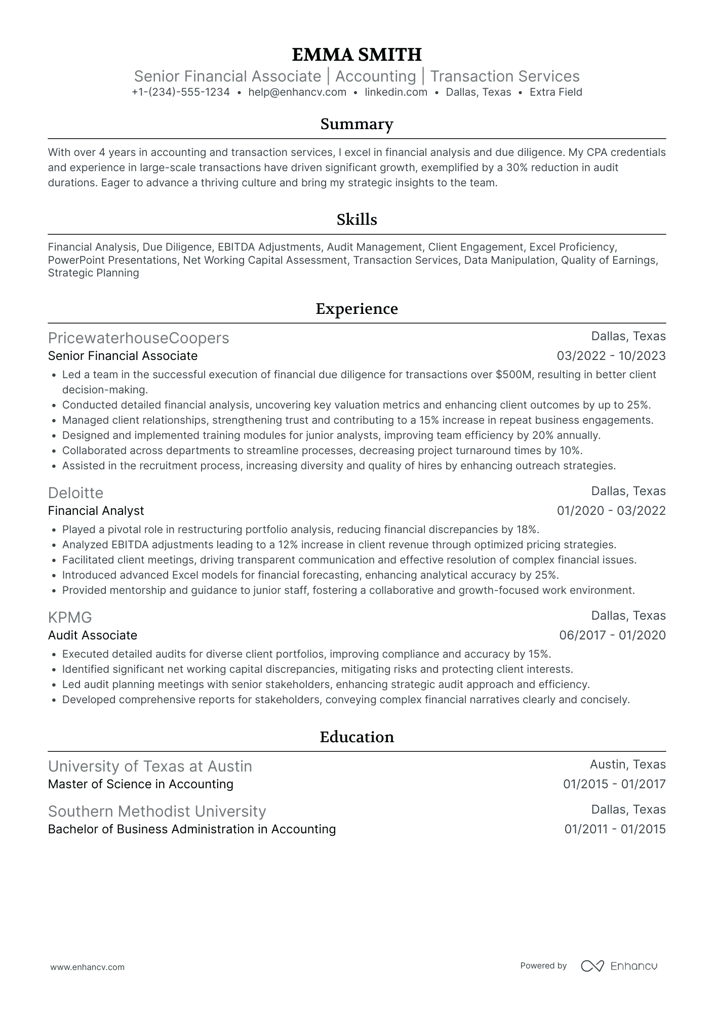 CPA Supervisor Resume Example