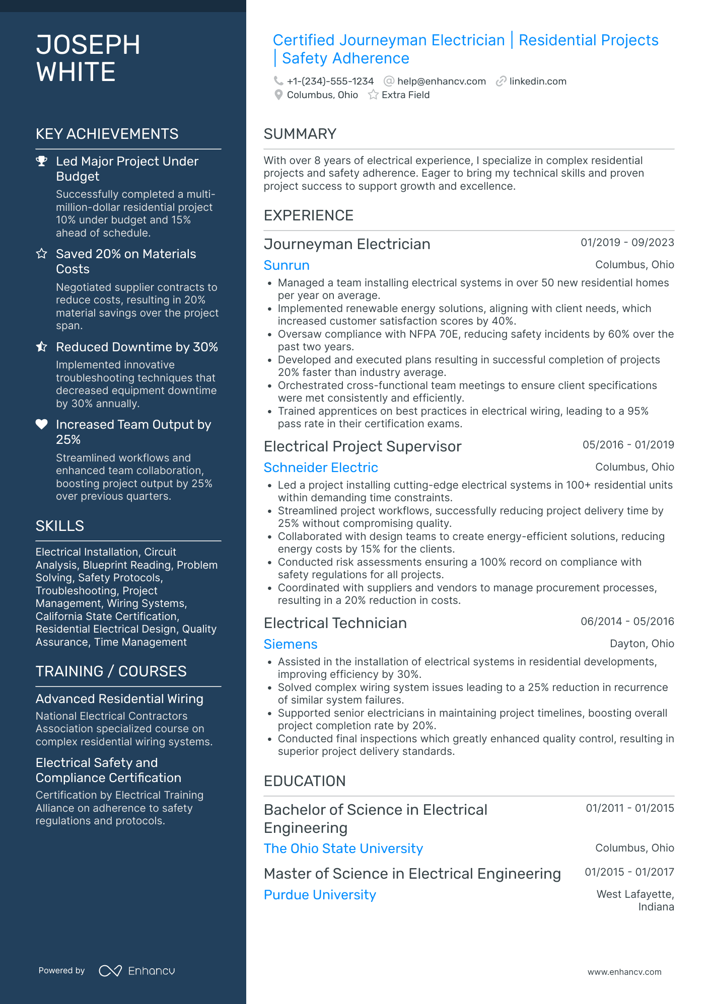 Electrical Contractor Resume Example