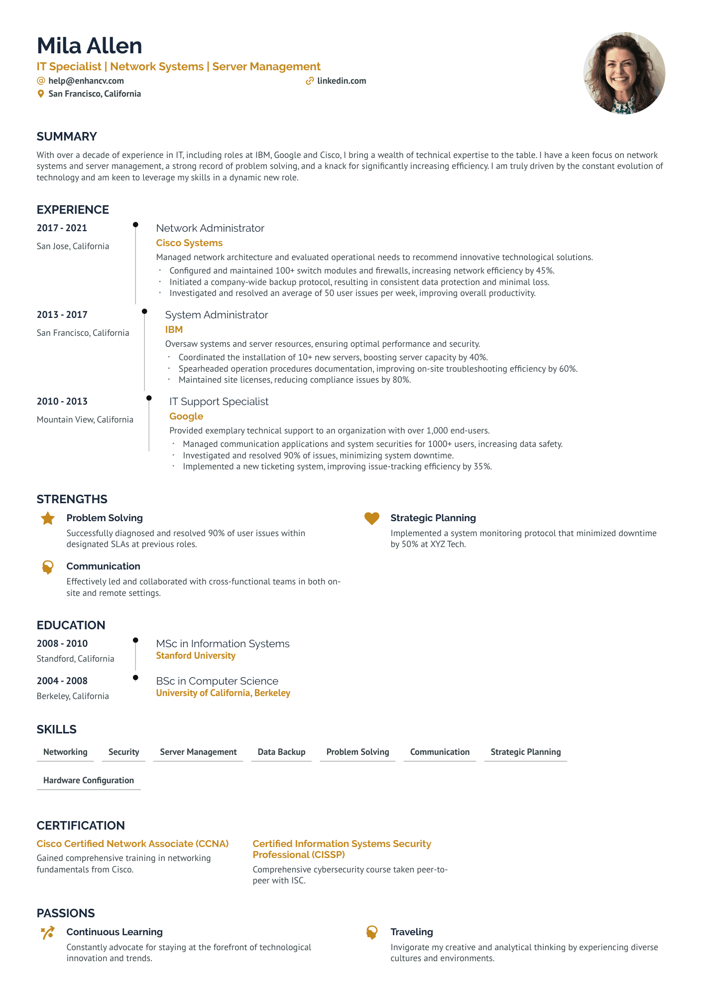 IT System Administrator Resume Example