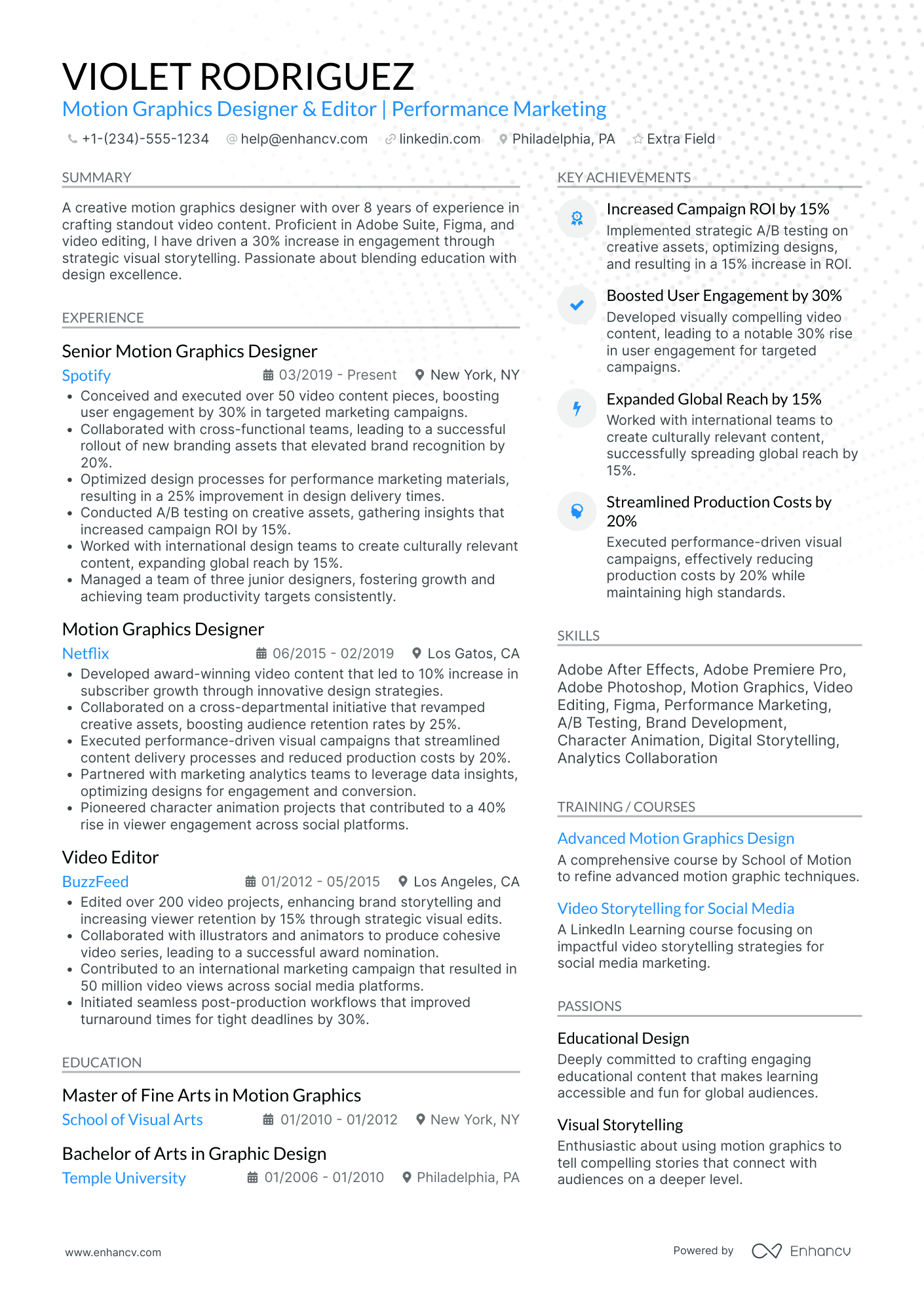 Motion Graphics Instructor Resume Example