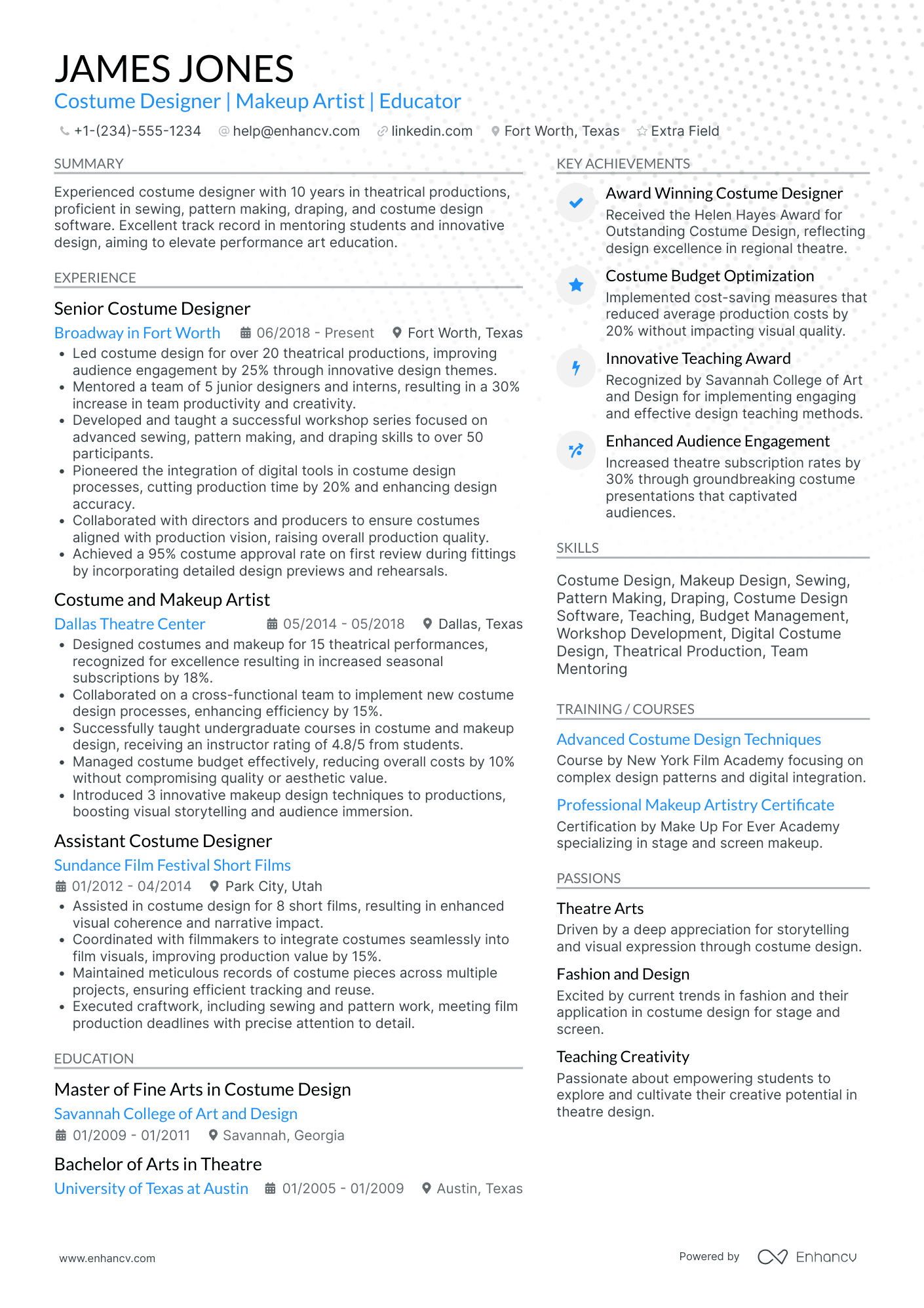 Theatrical Makeup Artist Resume Example