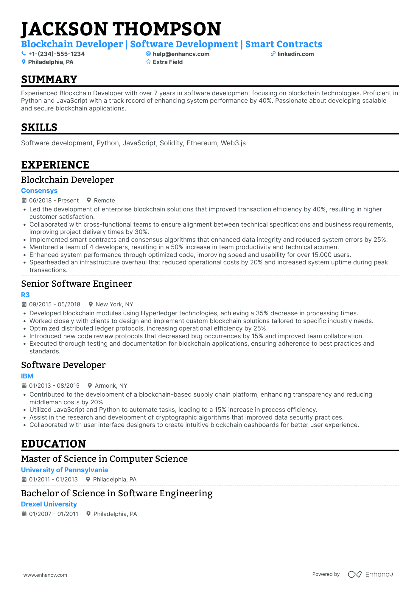 Blockchain Data Developer Resume Example