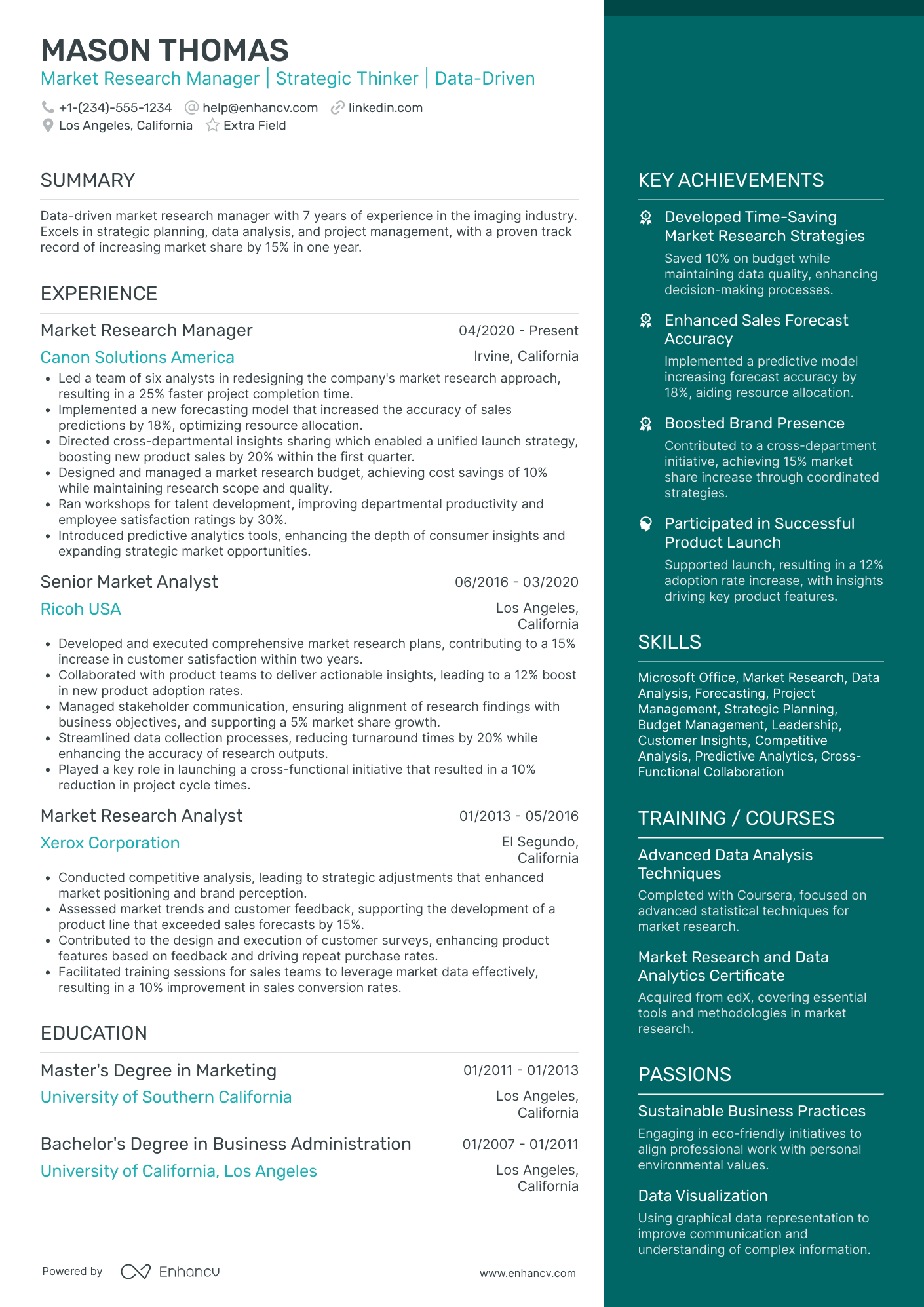 Market Research Manager Resume Example