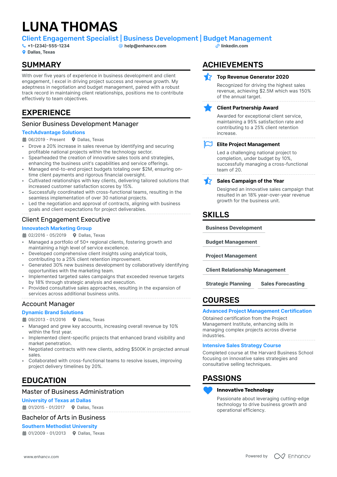 Client Engagement Manager Resume Example