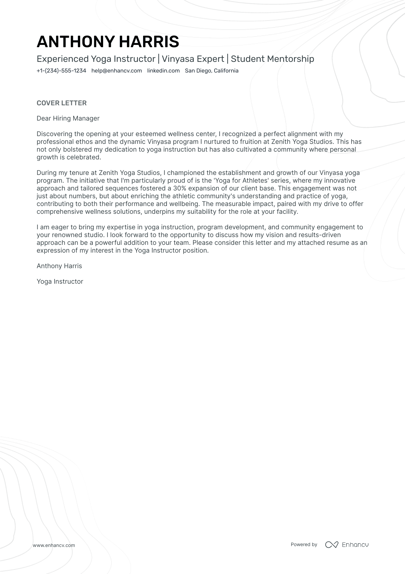 2 Professional Yoga Instructor Cover Letter Examples and Template for