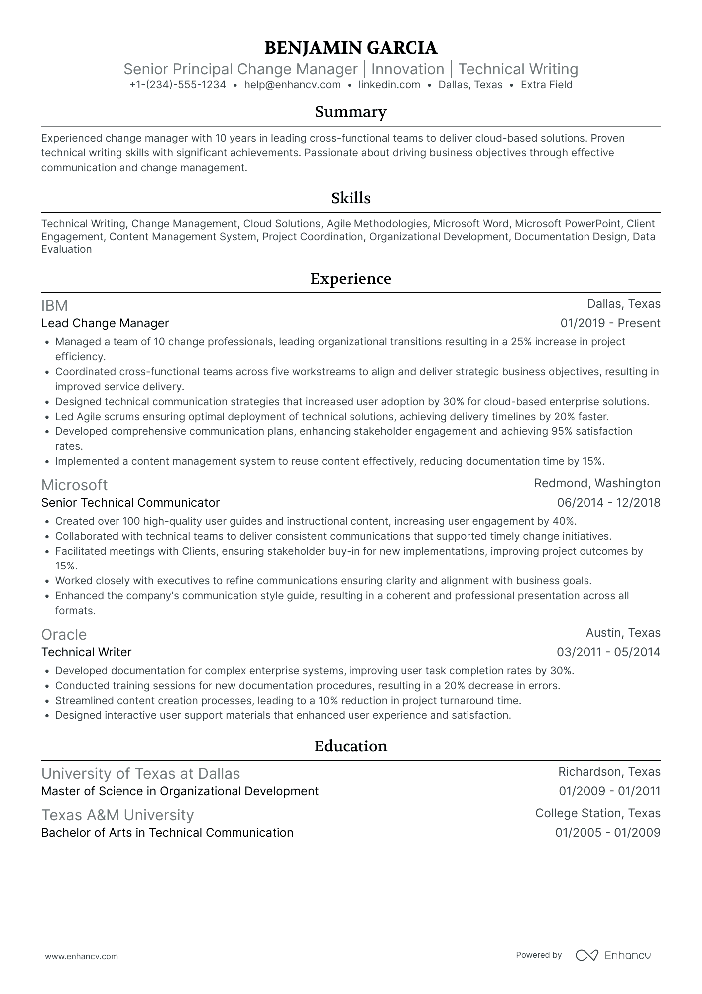 Communication and Change Manager Resume Example