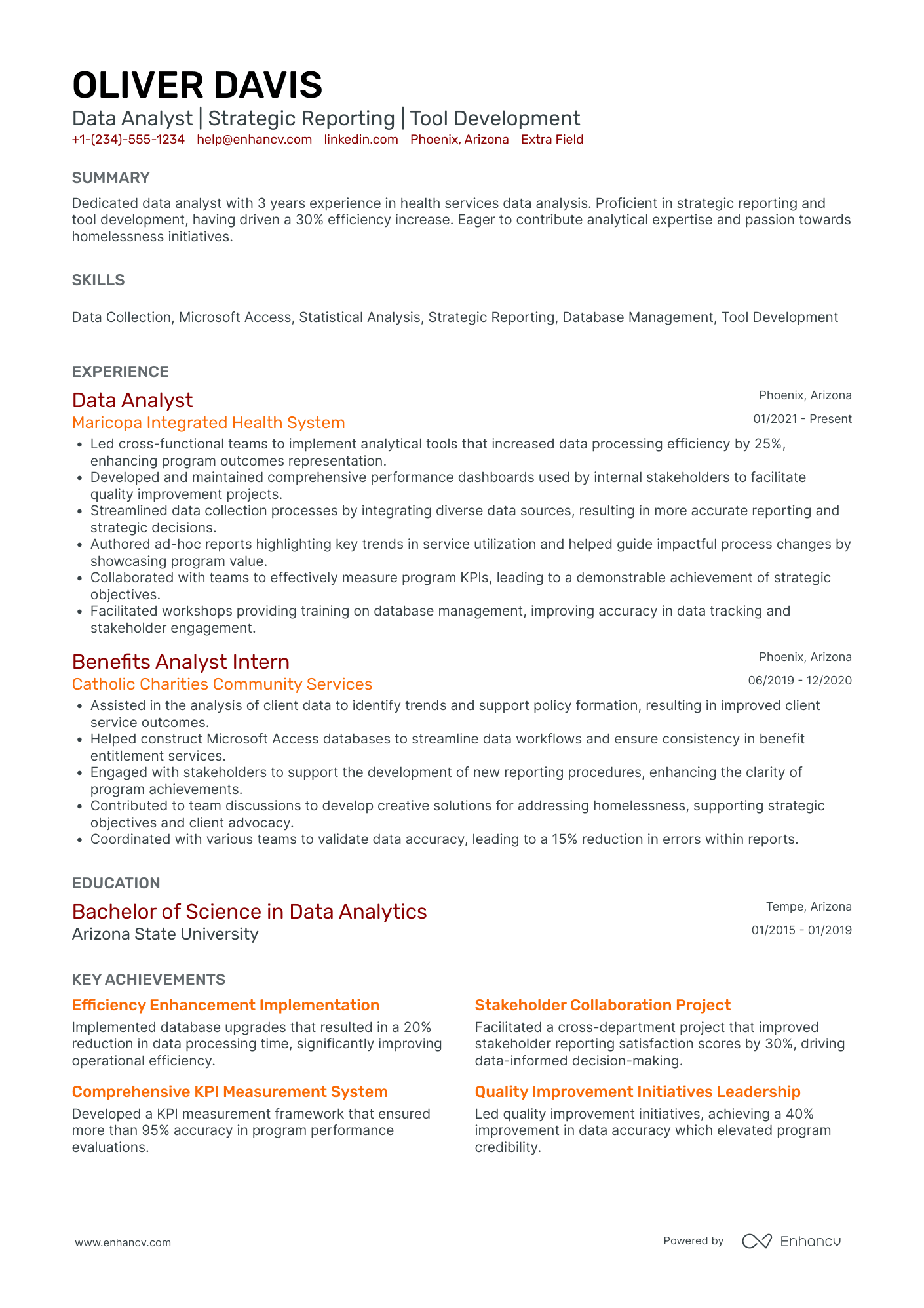 Data Analytics Assistant Resume Example