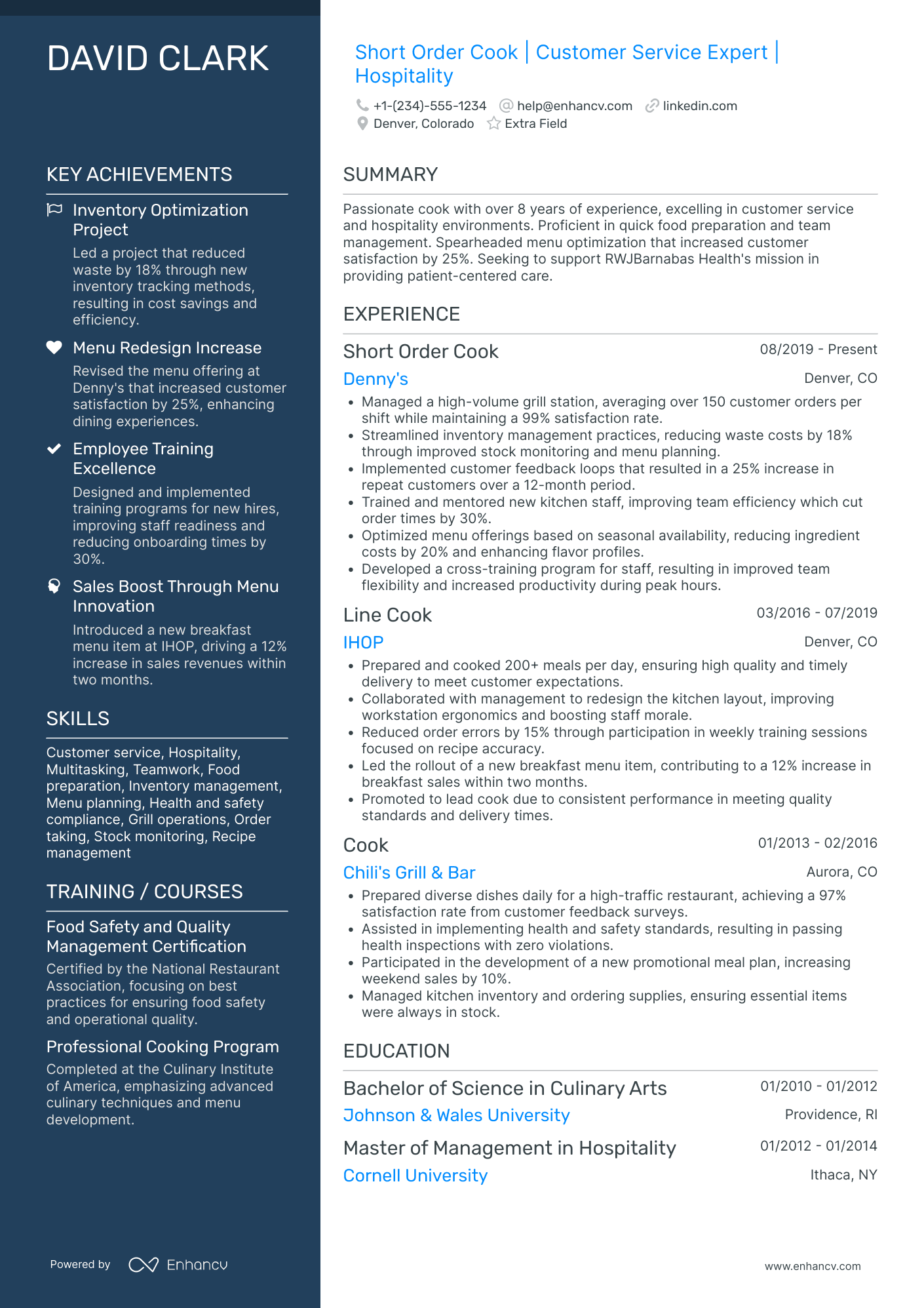 Short Order Cook Resume Example