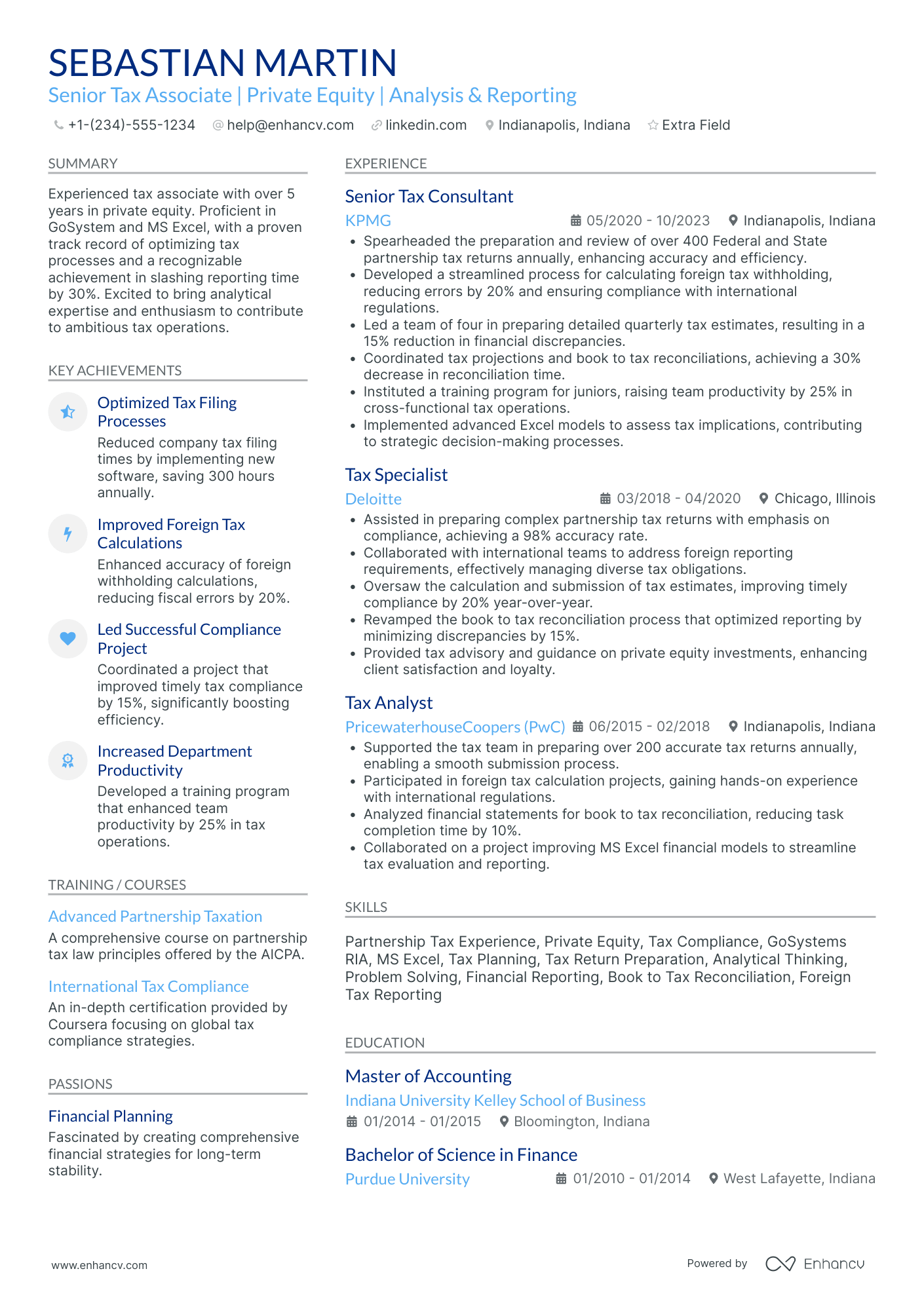 Senior Private Equity Associate Resume Example