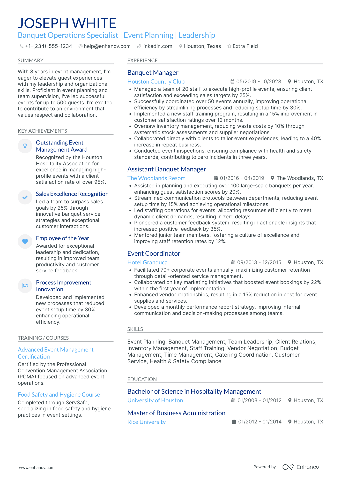 Banquet Server Captain Resume Example