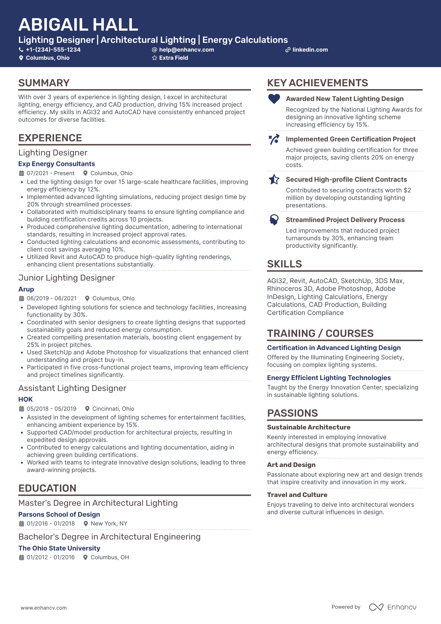 Architectural Lighting Designer Resume Example