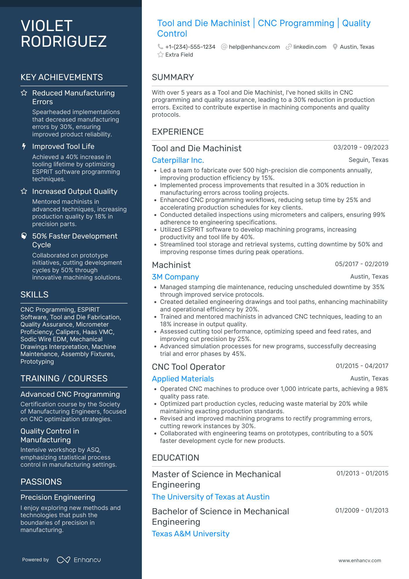 Tool and Die Machinist Resume Example