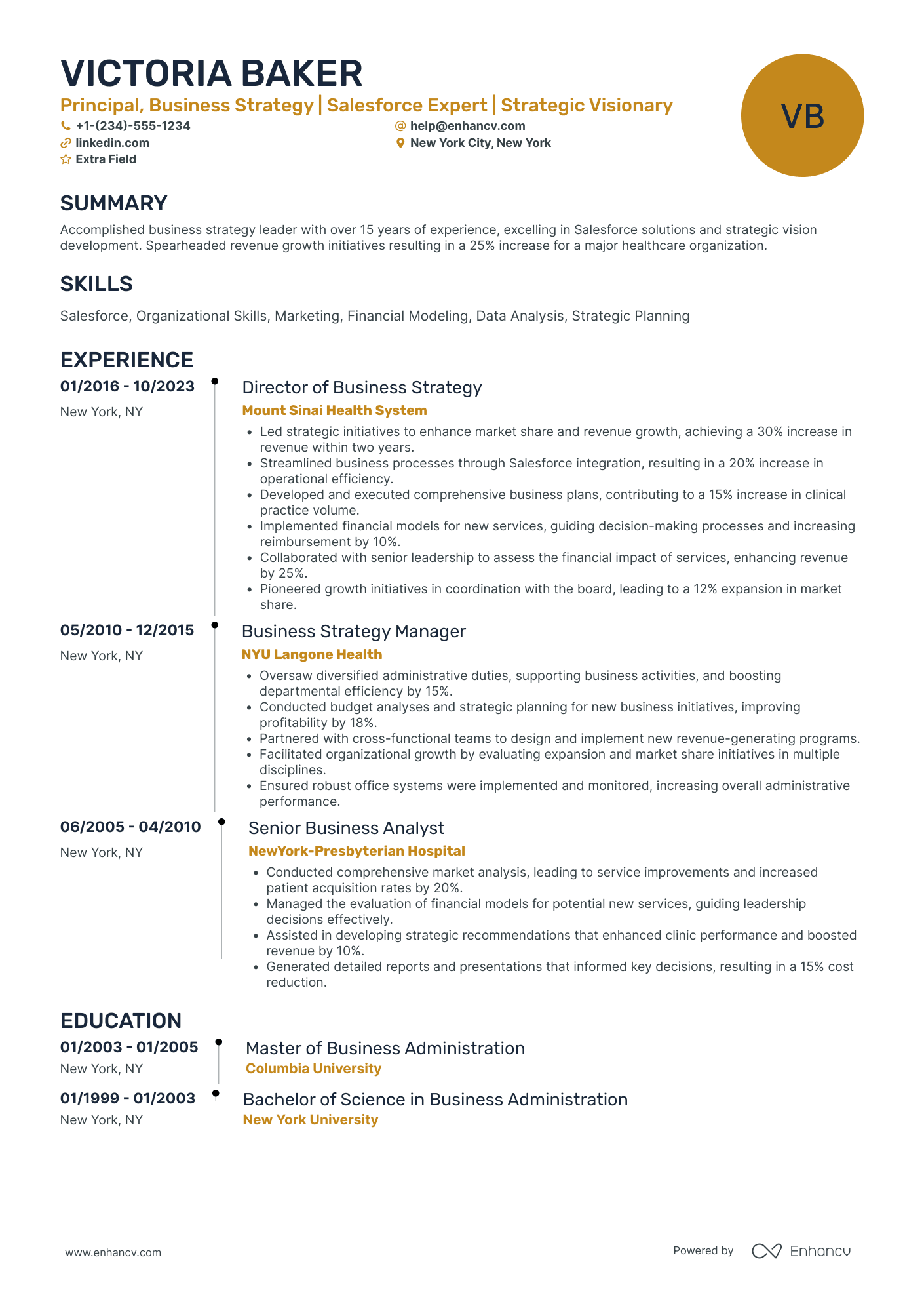 Principal Salesforce Business Analyst Resume Example