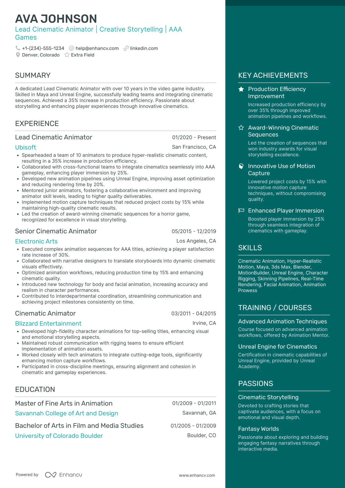 Lead Cinematographer Resume Example