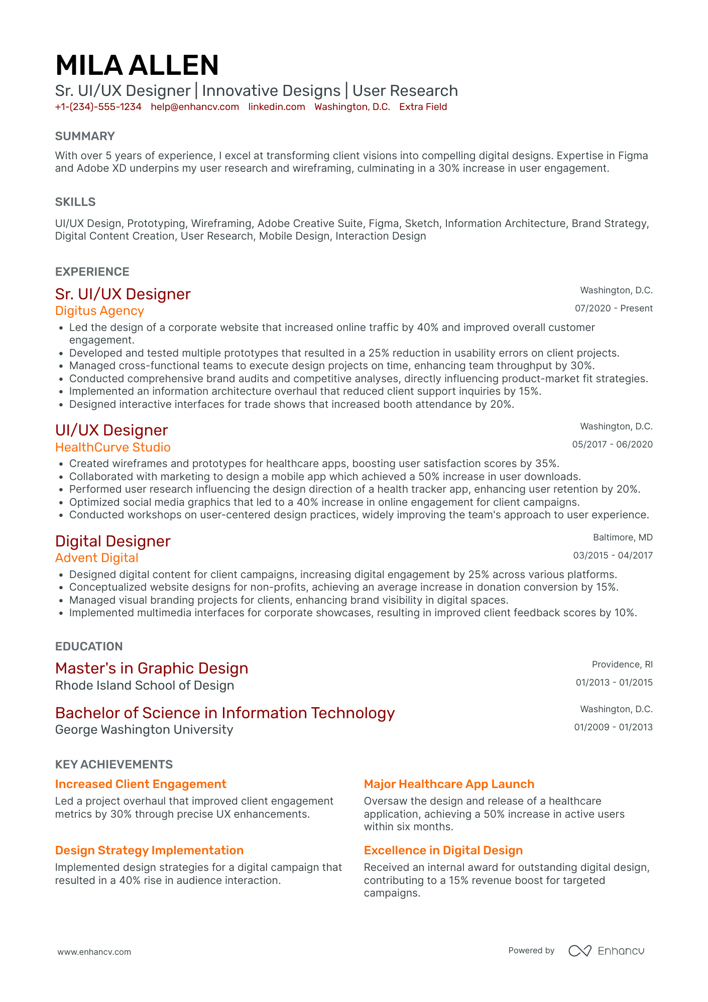 Freelance Product Designer Resume Example