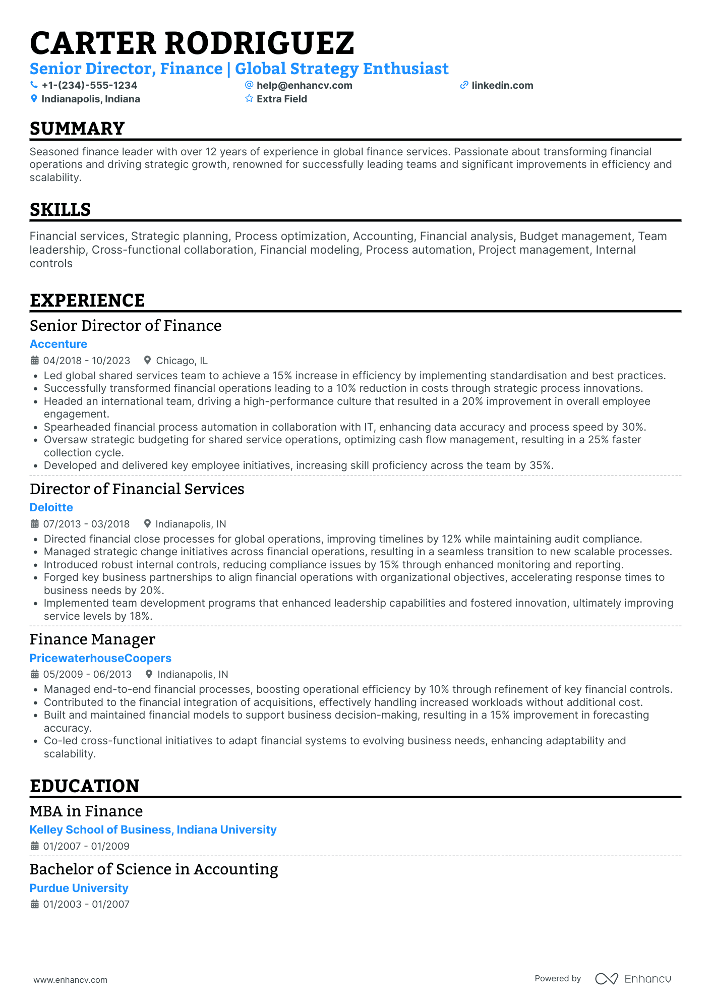 Senior Finance Director Resume Example