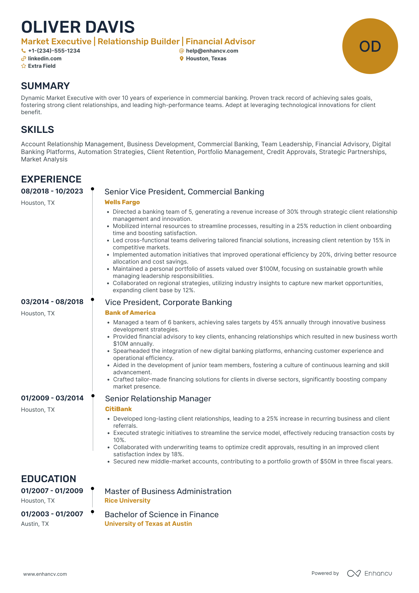 Personal Banking Executive Resume Example