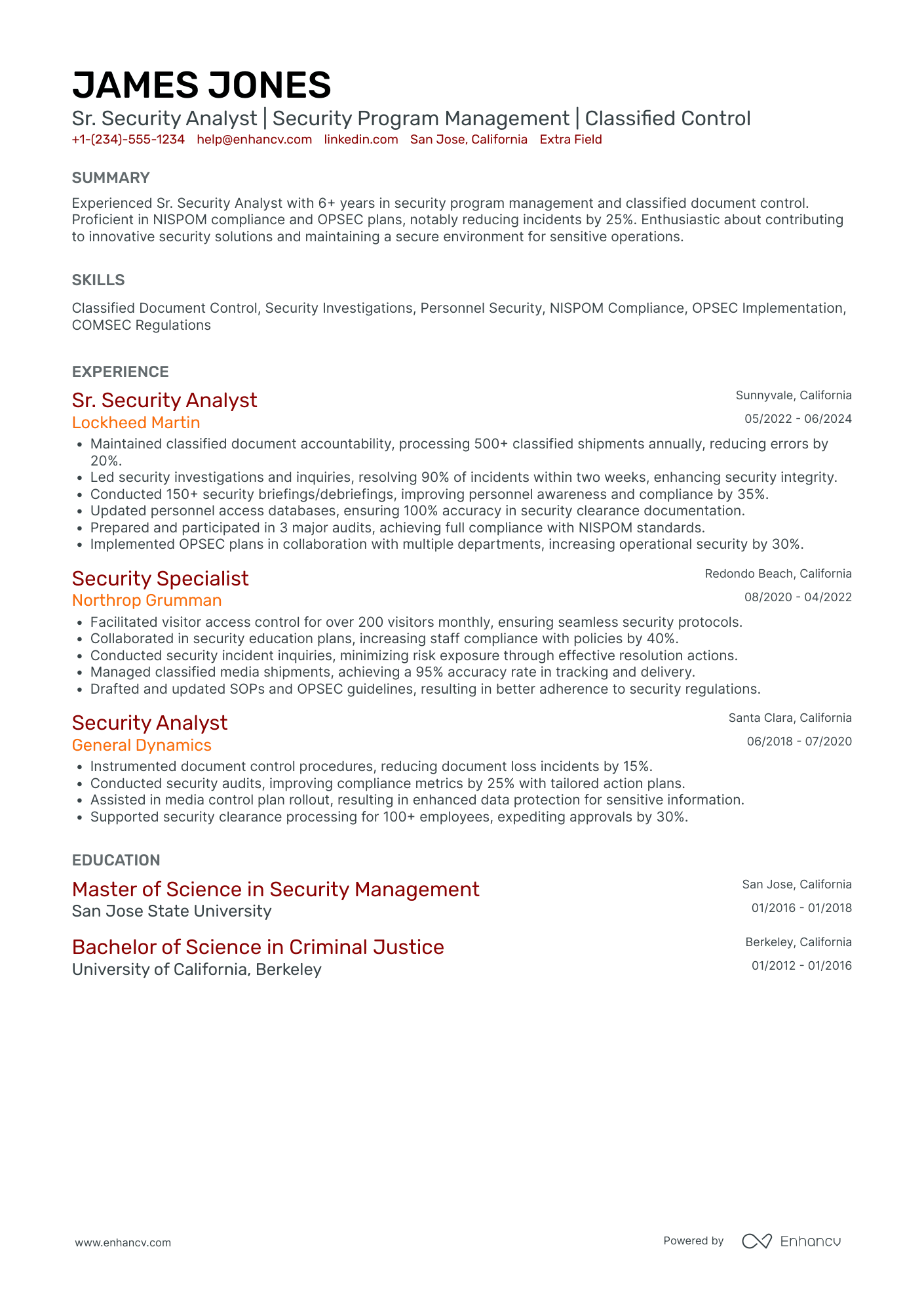 Senior Security Analyst Resume Example