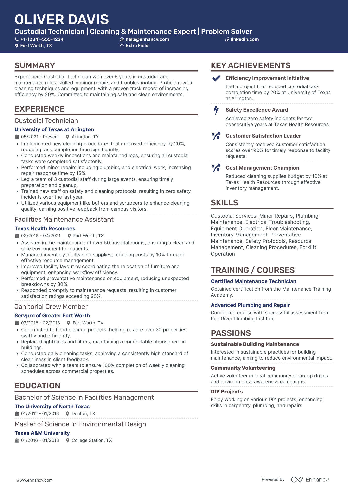 Custodial Technician Resume Example