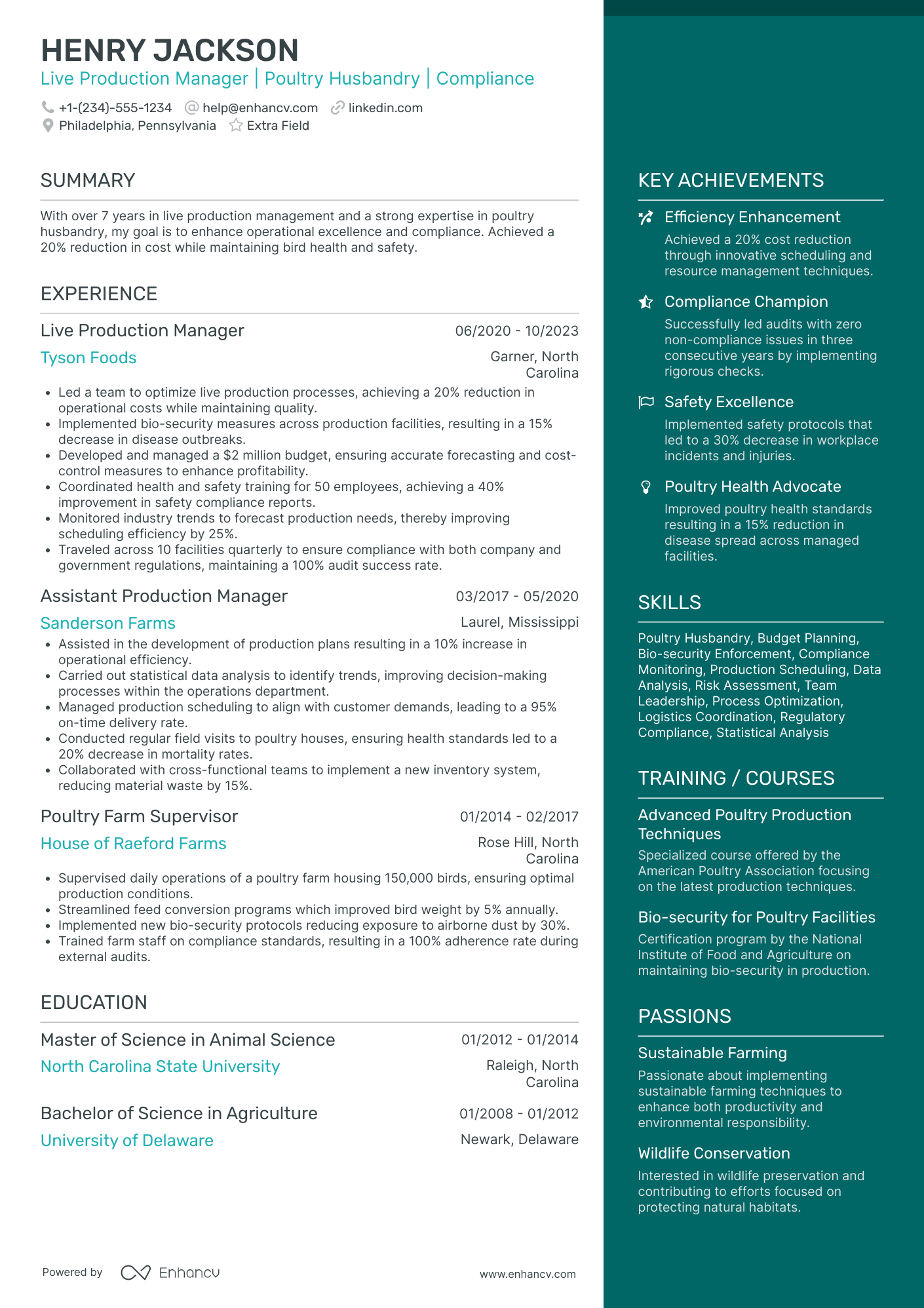 Factory Production Manager Resume Example