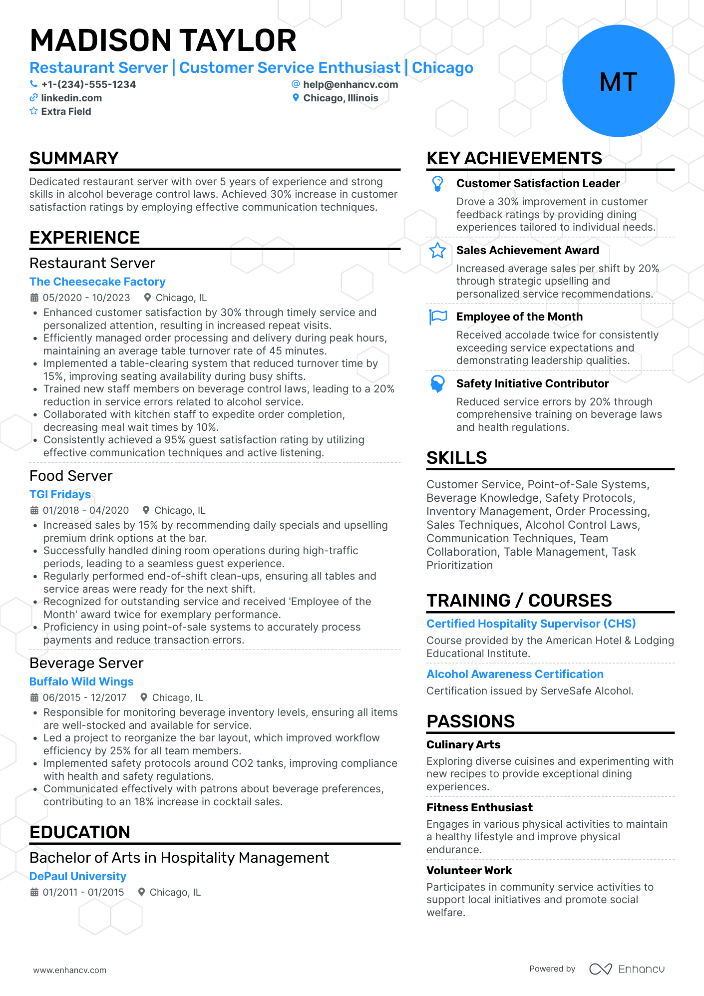 Cruise Ship Waiter Resume Example