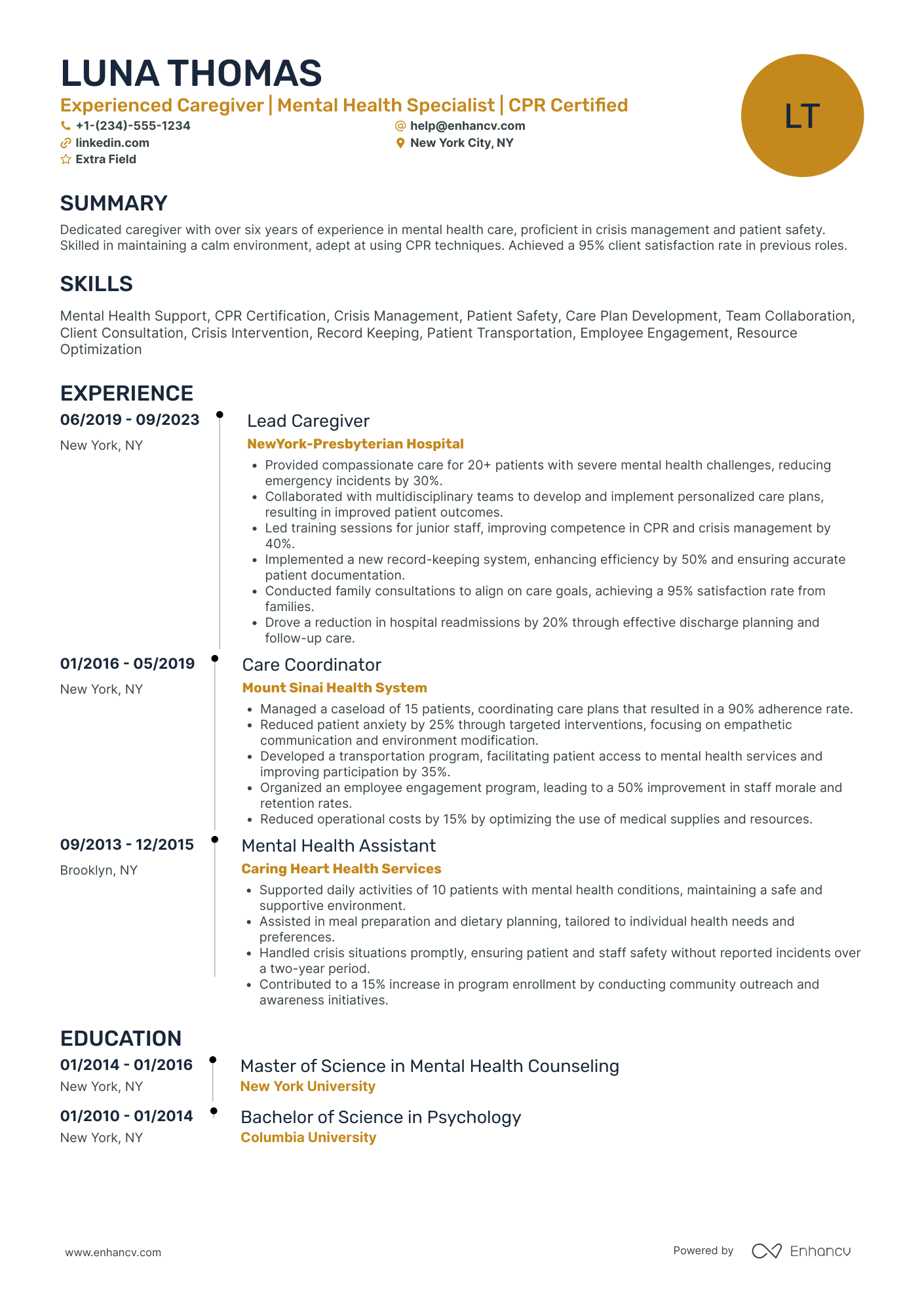 Mental Health Caregiver Resume Example