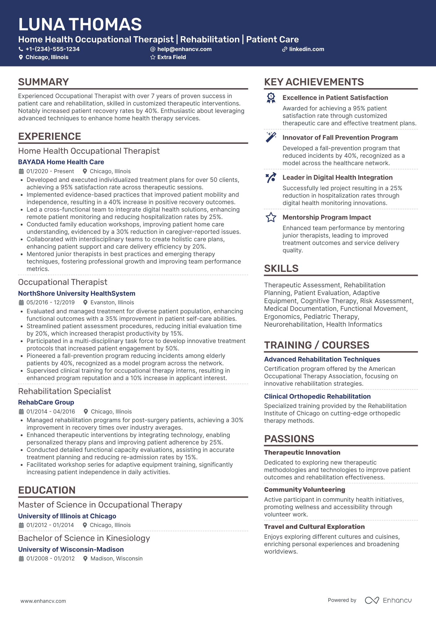 Home Health Occupational Therapist Resume Example