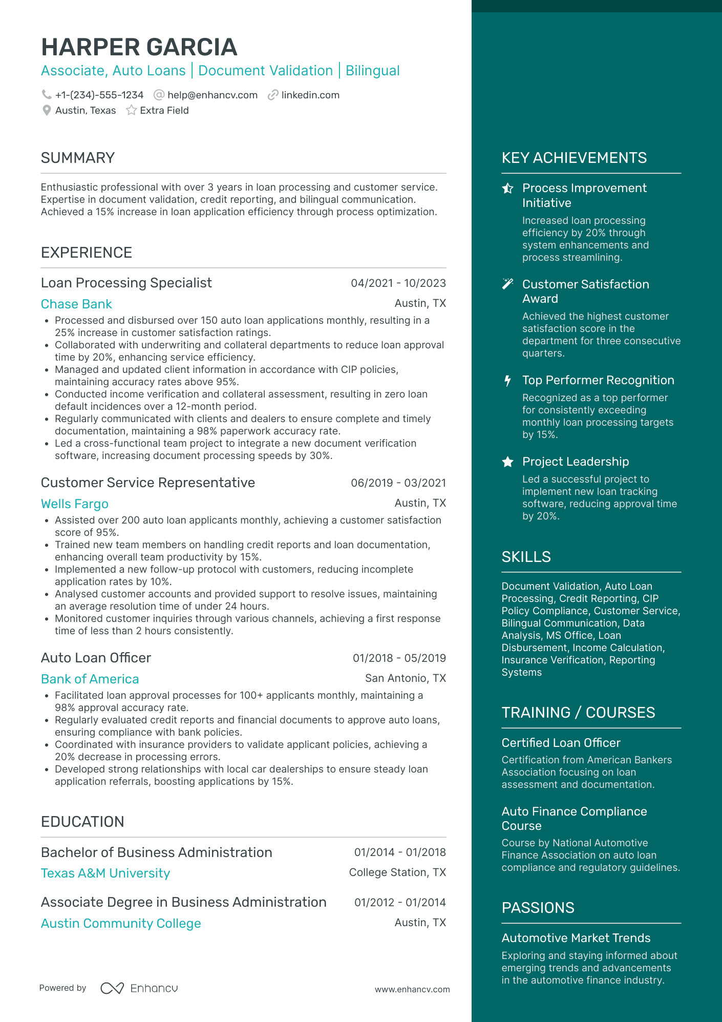 Auto Loan Officer Resume Example