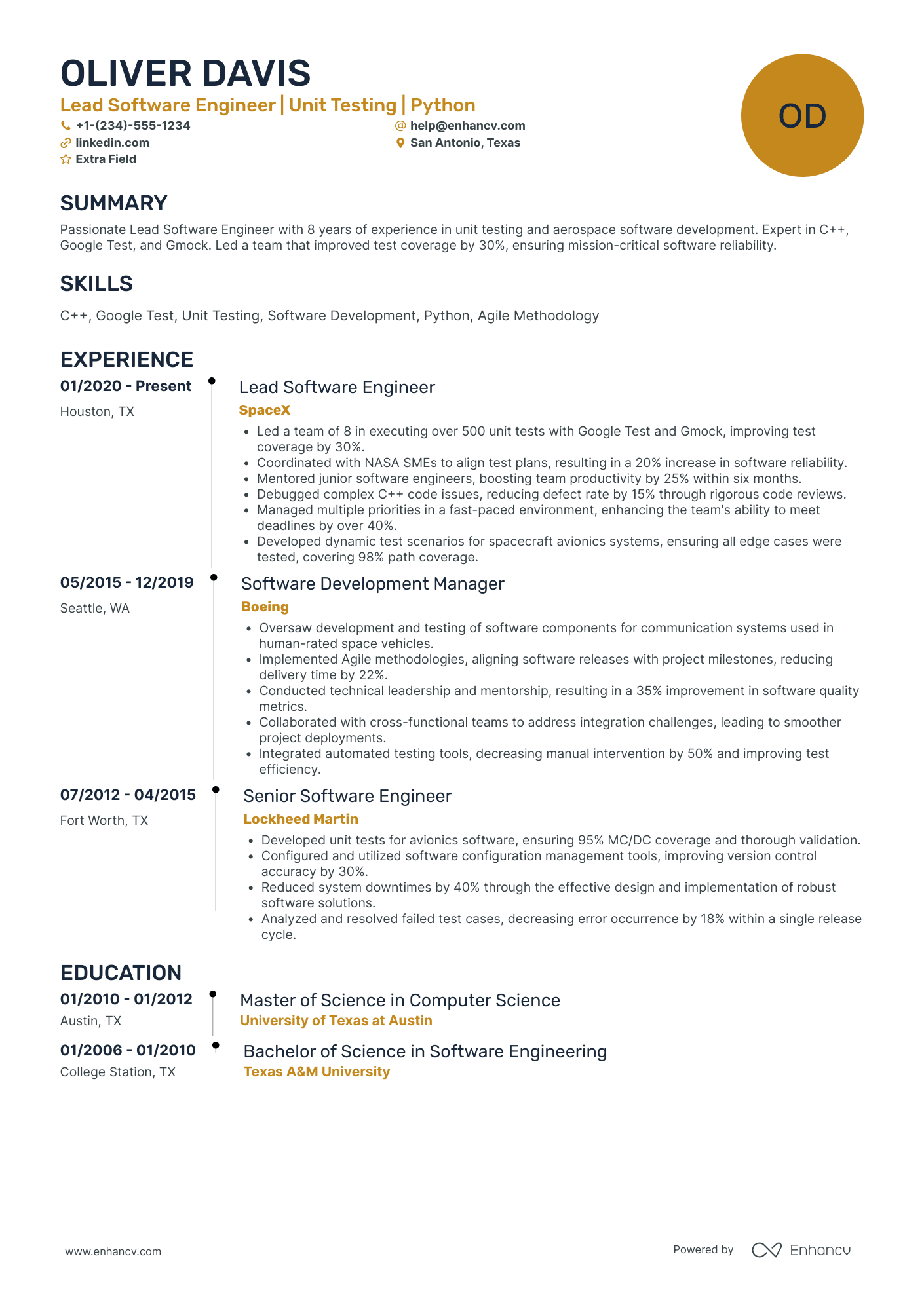 Lead Software Tester Resume Example