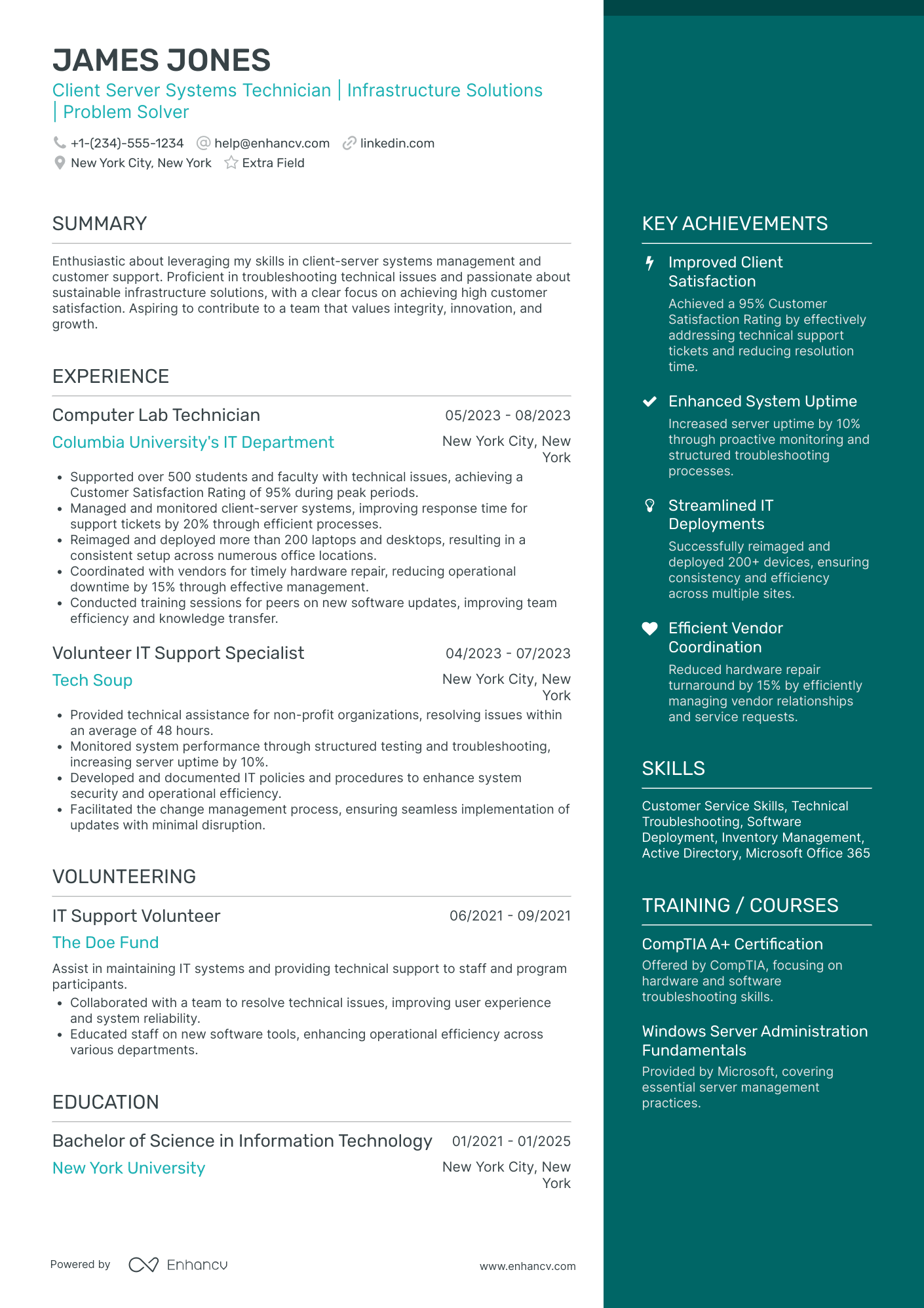 Desktop Support Intern Resume Example