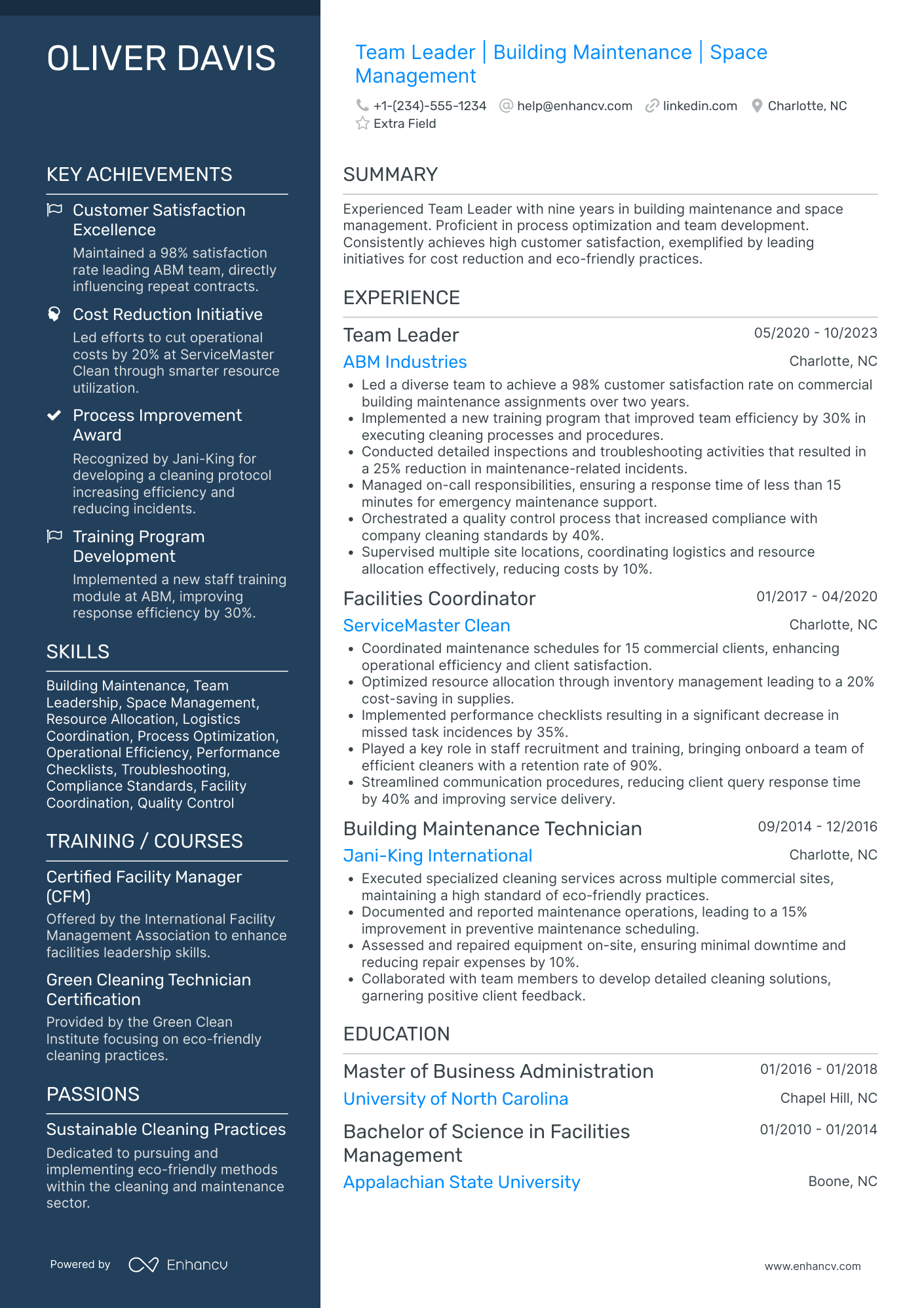 Janitorial Team Leader Resume Example