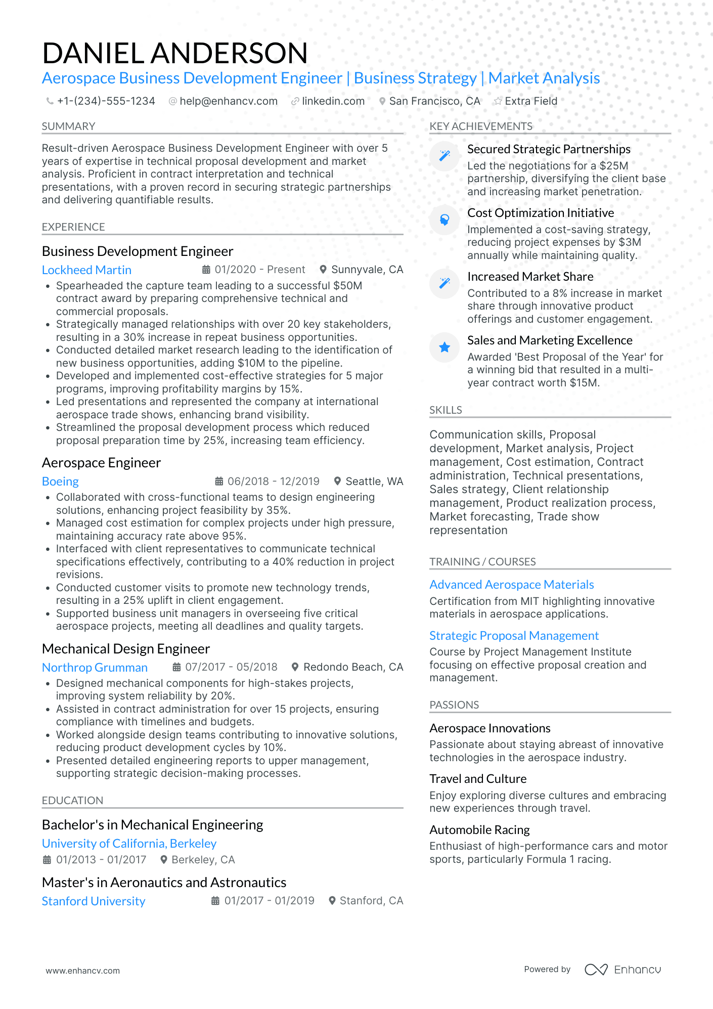 Aerospace Design Engineer Resume Example