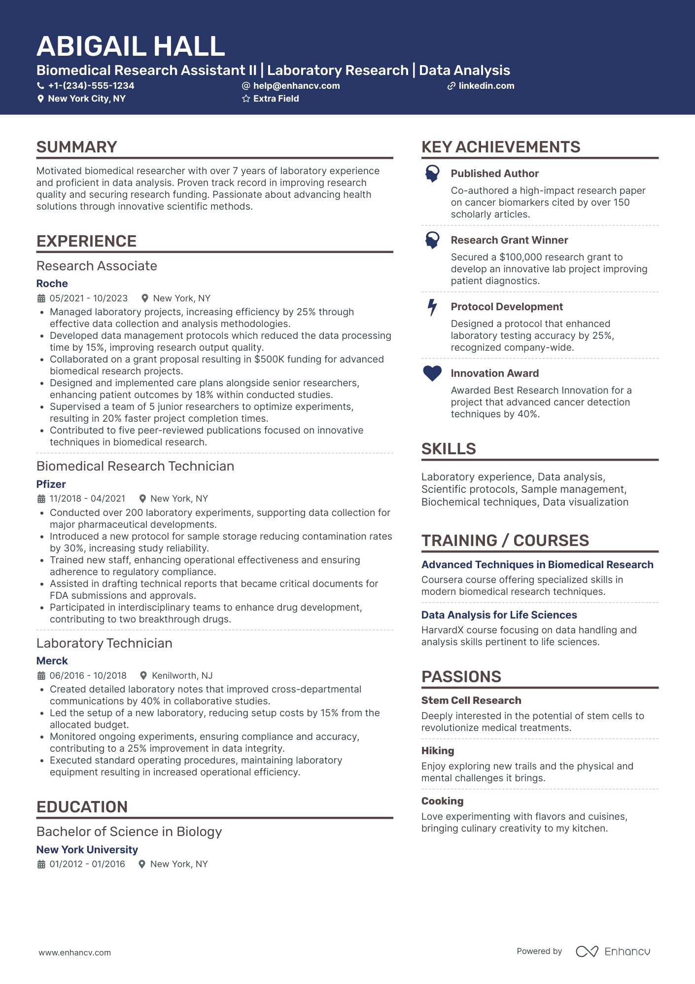 Biomedical Research Assistant Resume Example