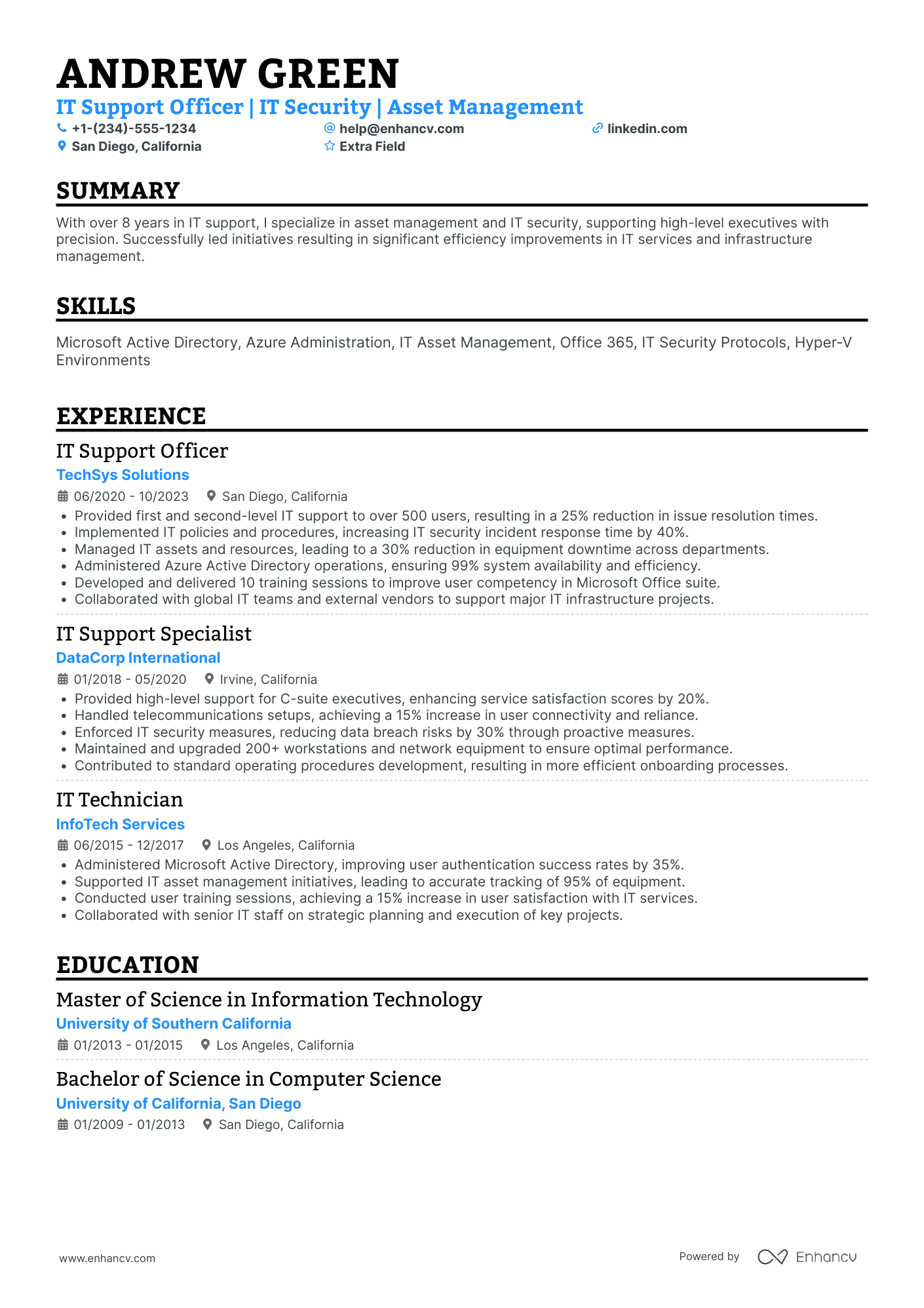 IT Support Officer Resume Example