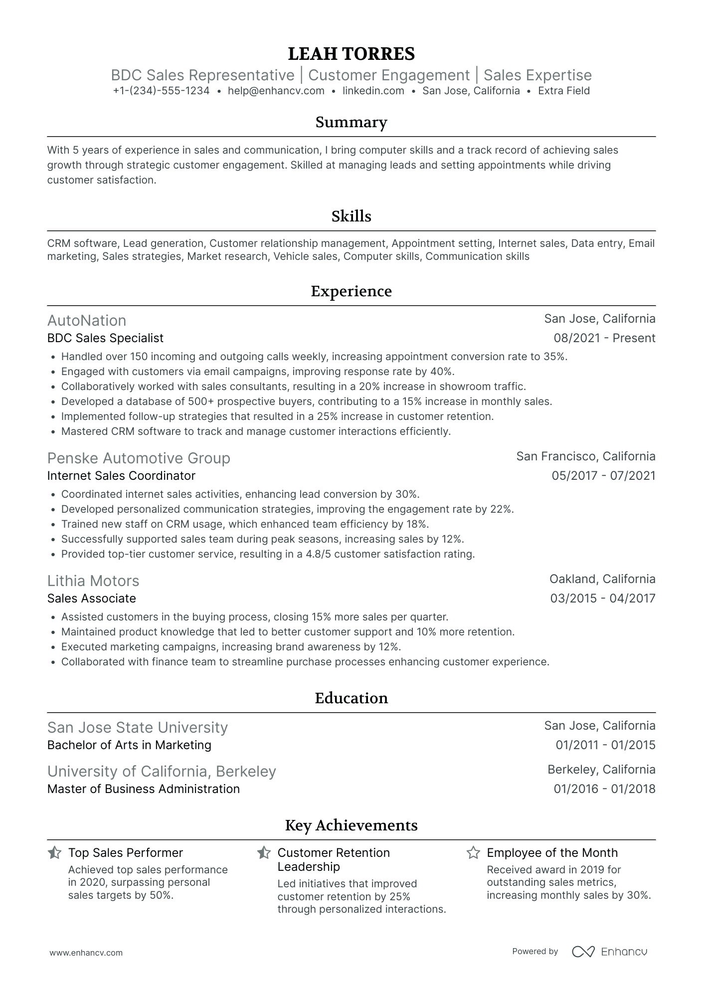 Automotive Sales Representative Resume Example